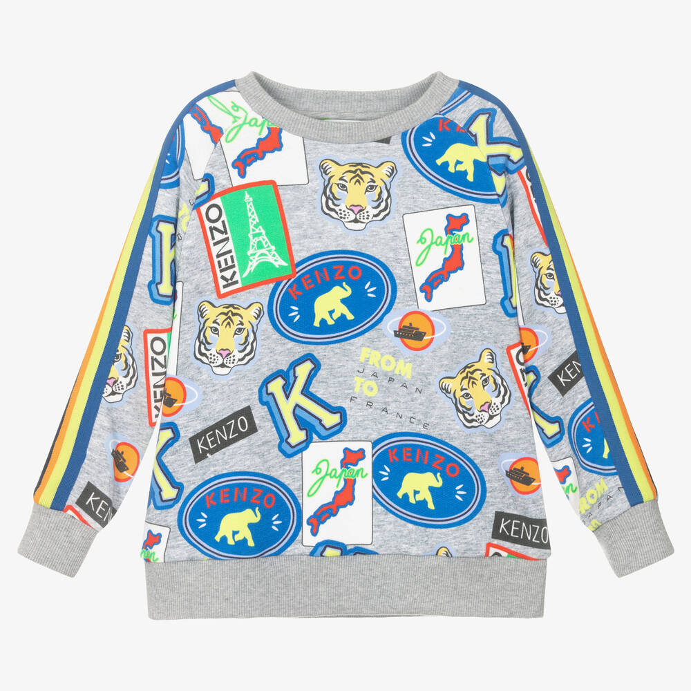 KENZO KIDS - Boys Grey Cotton Logo Sweatshirt | Childrensalon