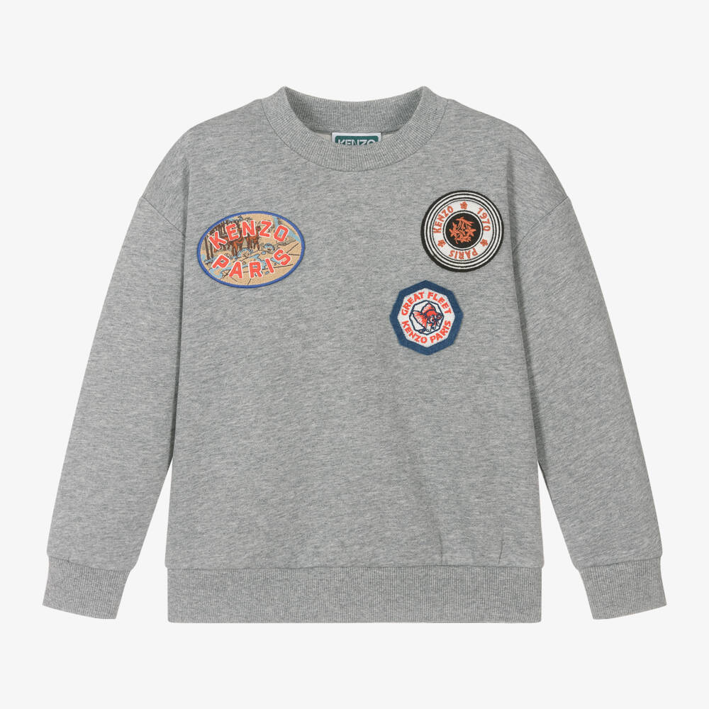 KENZO KIDS-سويتشيرت مزيج قطن لون رمادي مارل للأولاد | Childrensalon Outlet