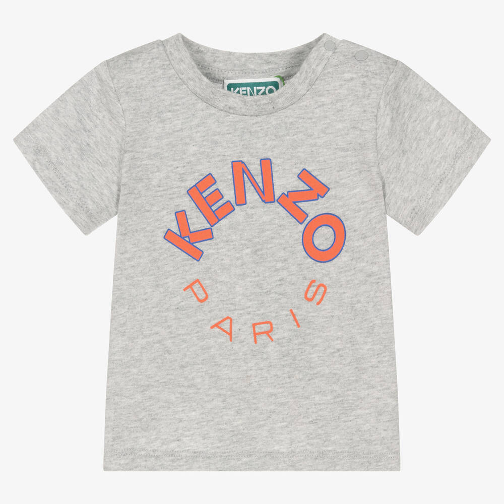 KENZO KIDS - تيشيرت أطفال ولادي قطن لون رمادي  | Childrensalon