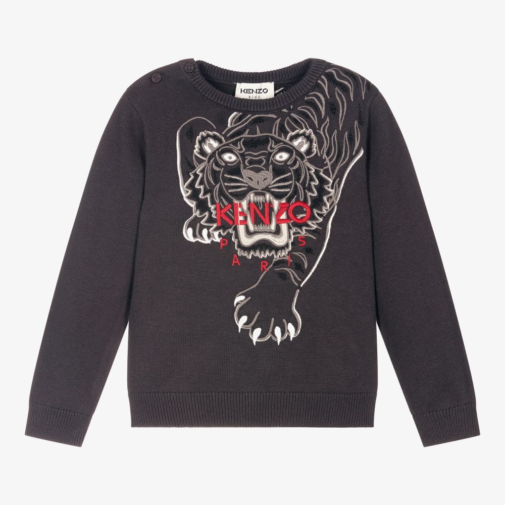 KENZO KIDS - Серый хлопковый свитер с тигром для мальчиков | Childrensalon
