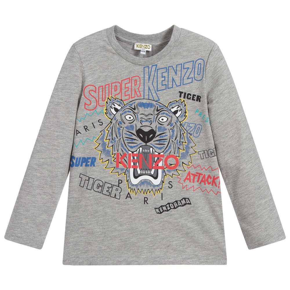 KENZO KIDS - Boys Grey Cotton Tiger Top | Childrensalon