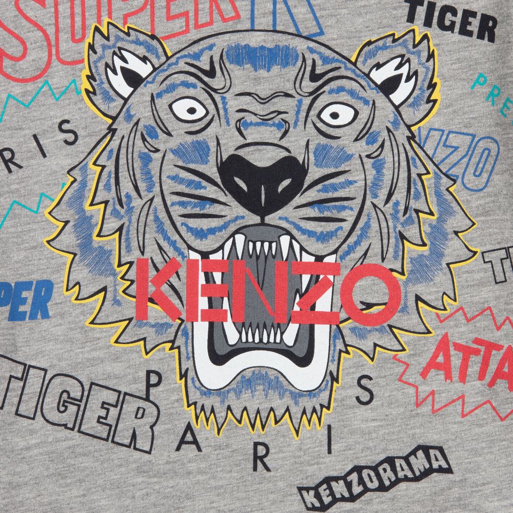 KENZO KIDS - Boys Grey Cotton Tiger Top | Childrensalon Outlet