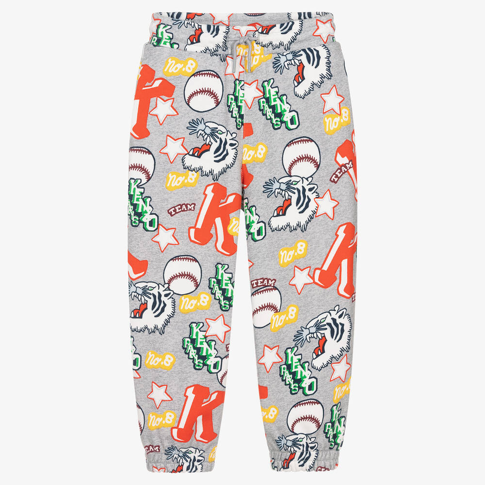 KENZO KIDS - Boys Grey Cotton Varsity Tiger Joggers | Childrensalon