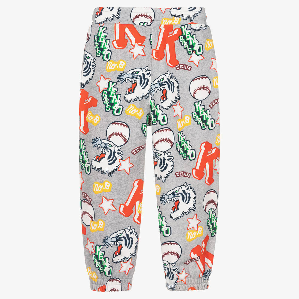 KENZO KIDS-Серые хлопковые джоггеры с тиграми | Childrensalon Outlet