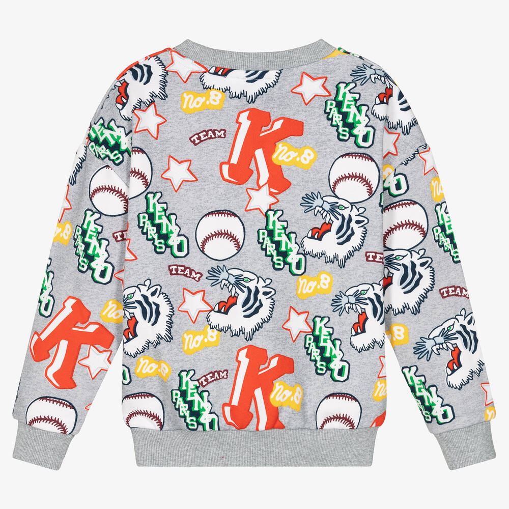 KENZO KIDS-سويتشيرت قطن لون رمادي بطبعة نمر للأولاد | Childrensalon Outlet