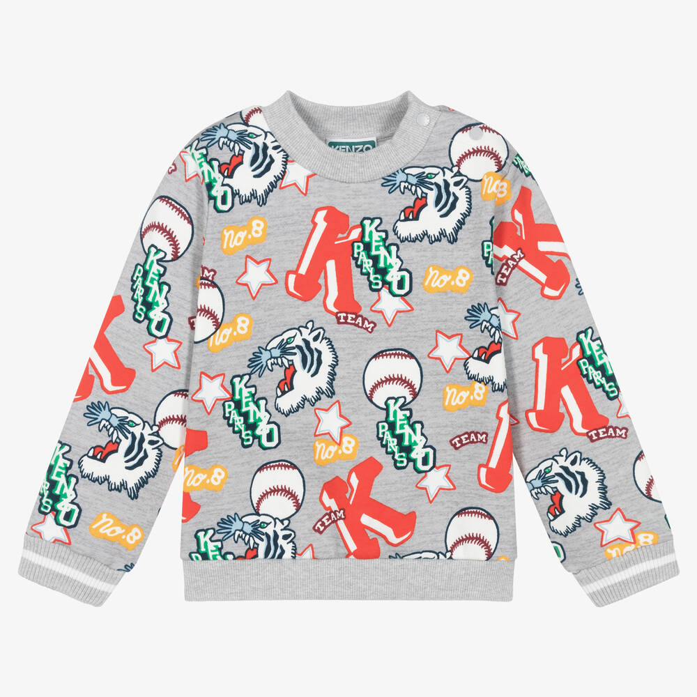 KENZO KIDS -  Boys Grey Cotton Varsity Tiger Sweatshirt | Childrensalon