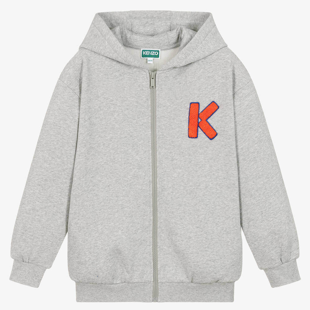 KENZO KIDS - Boys Grey Cotton Zip-Up Hoodie | Childrensalon