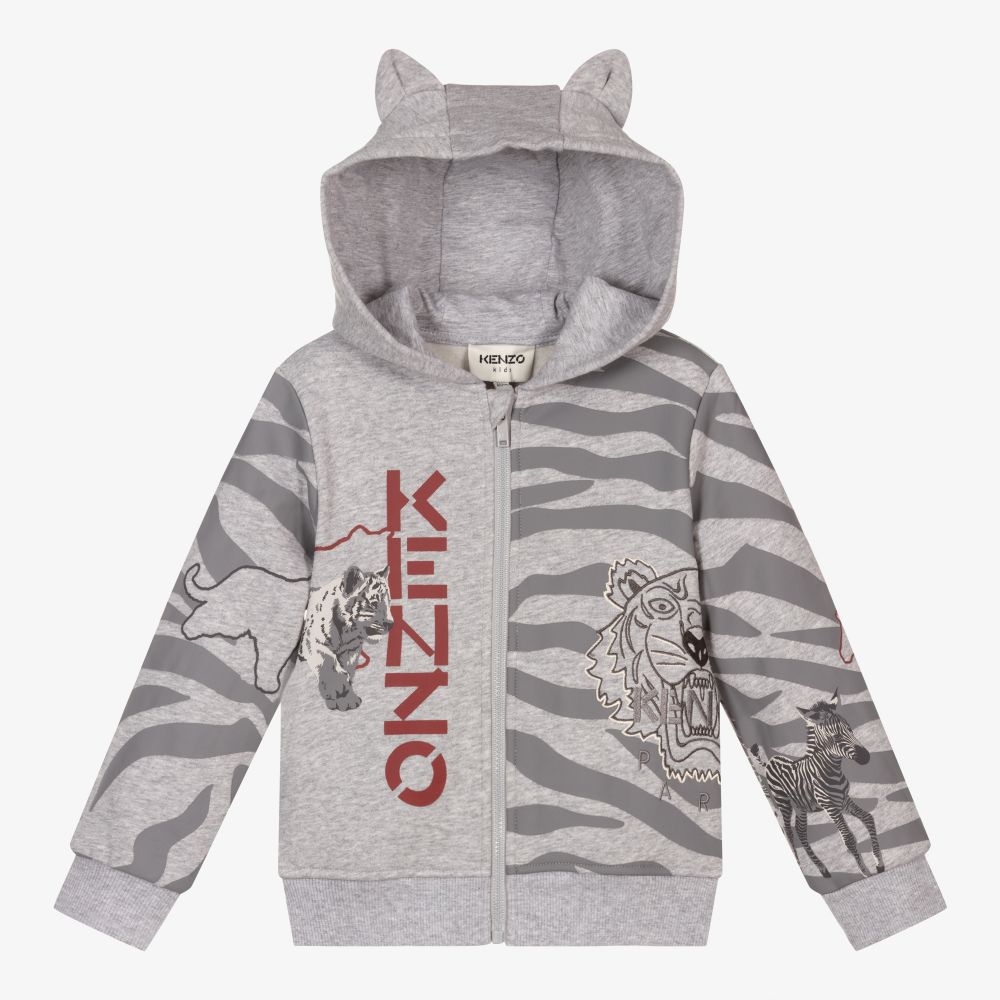 KENZO KIDS Boys Grey Cotton Zip Up Top Childrensalon Outlet