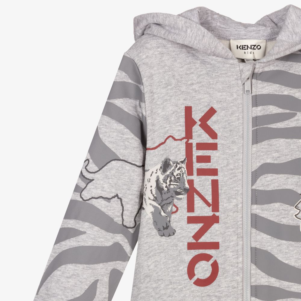 KENZO KIDS Boys Grey Cotton Zip Up Top