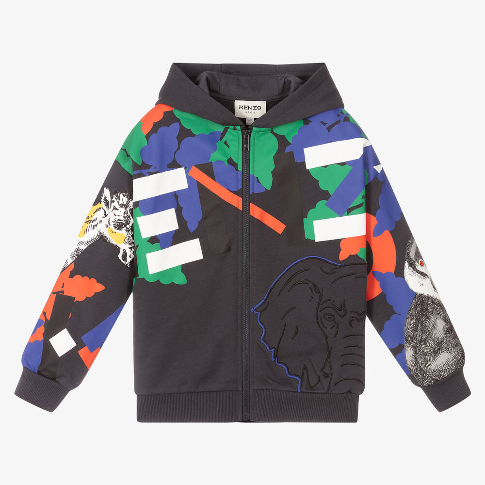 KENZO KIDS-توب بسحّاب قطن لون رمادي داكن للأولاد | Childrensalon Outlet