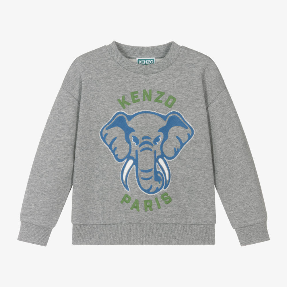 KENZO KIDS-Boys Grey Elephant Jersey Top | Childrensalon Outlet