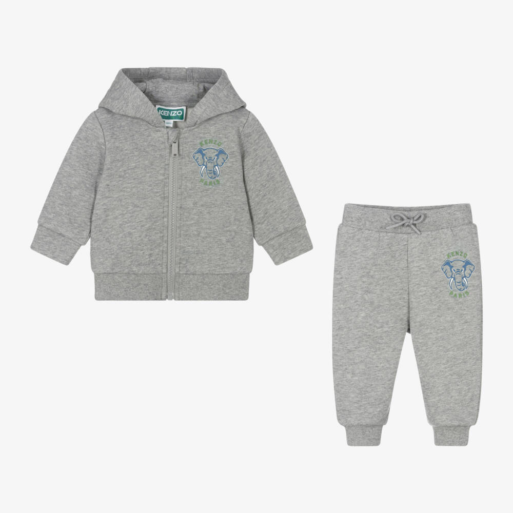 KENZO KIDS-Boys Grey Elephant Logo Set | Childrensalon Outlet