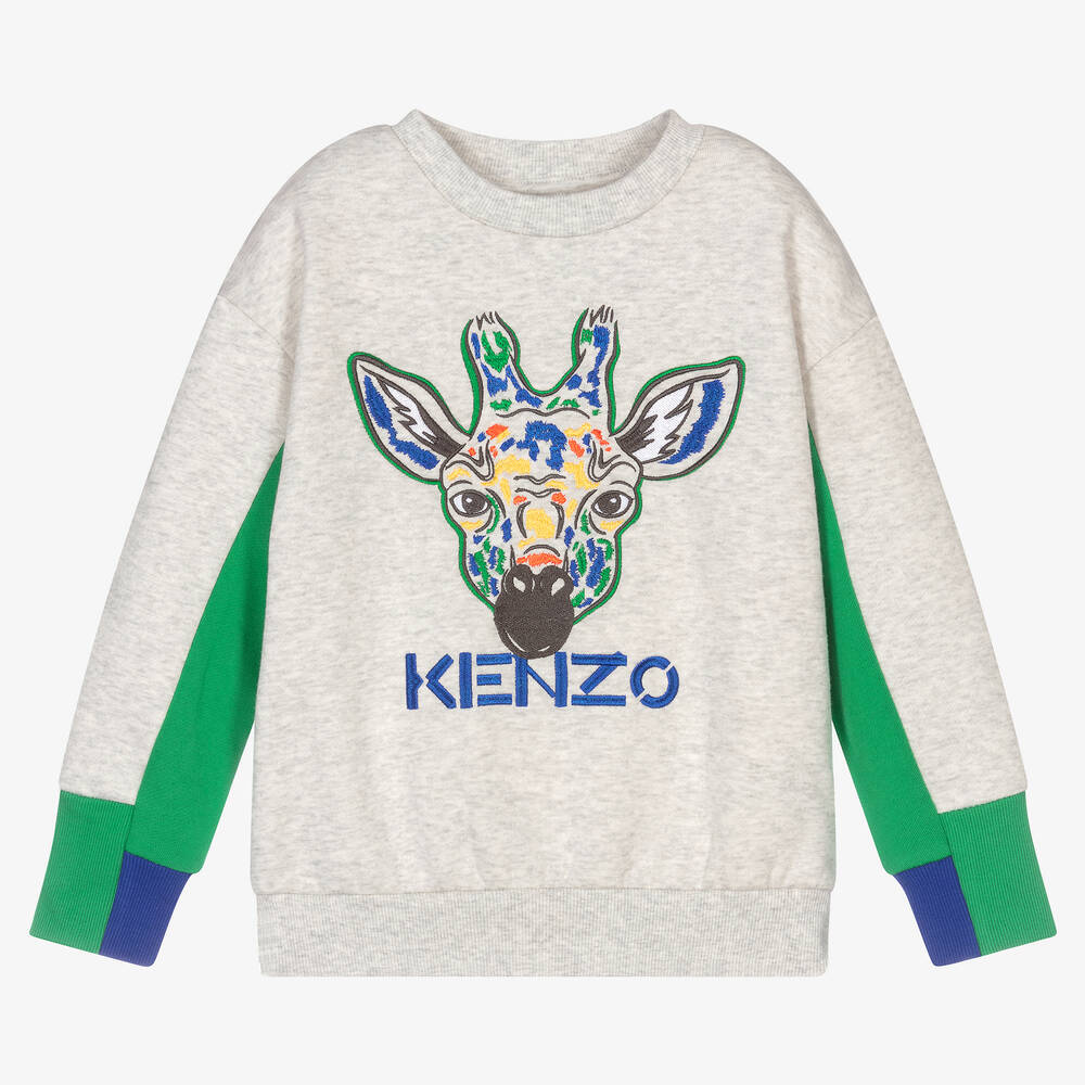 KENZO KIDS - سويتشيرت قطن لون رمادي للأولاد | Childrensalon
