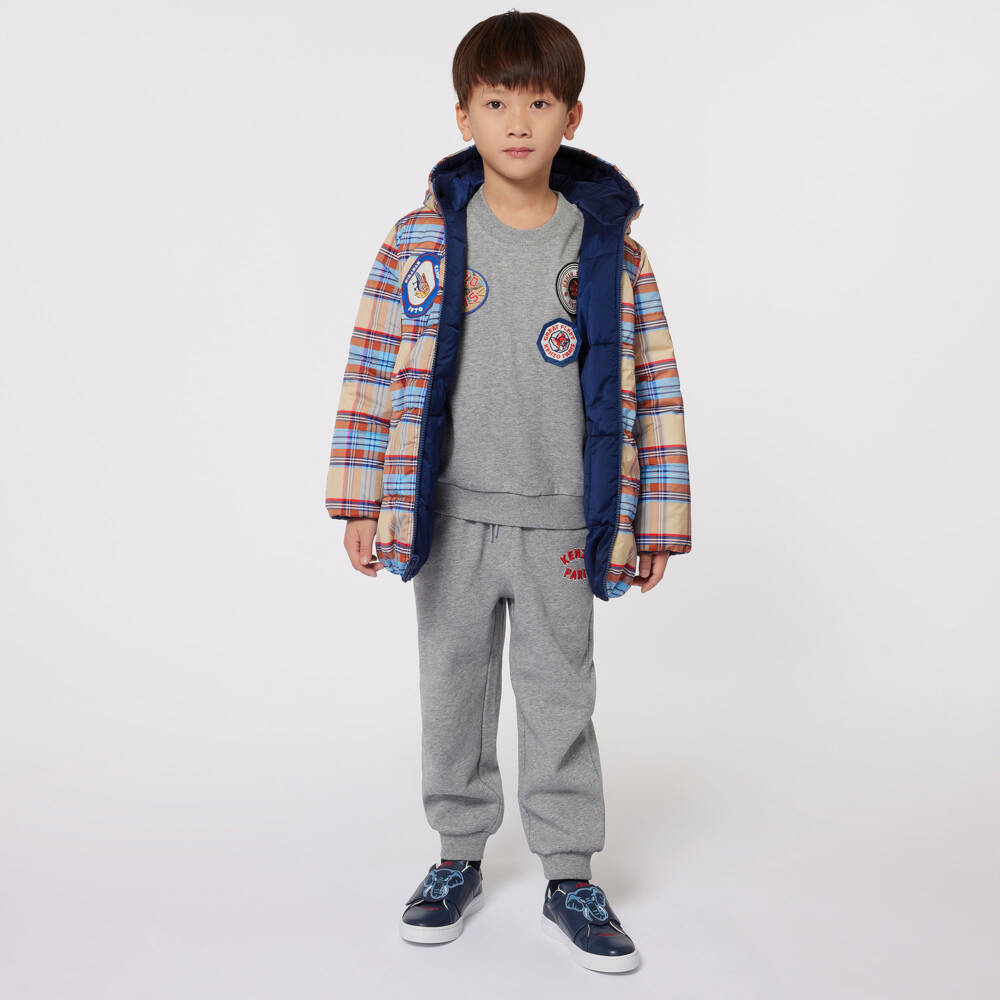 KENZO KIDS-Boys Grey Patch Jersey Trousers | Childrensalon Outlet