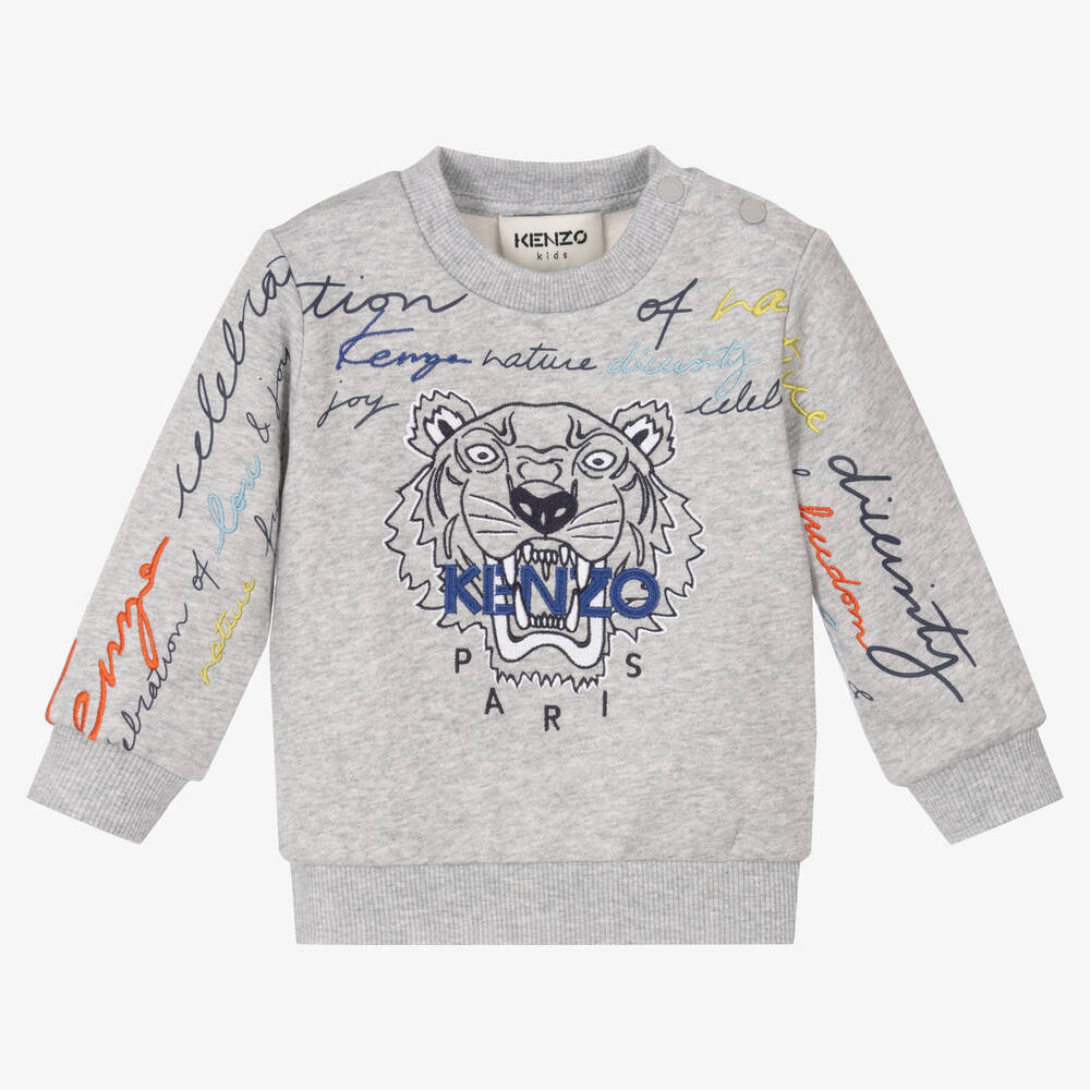 KENZO KIDS - Boys Grey Tiger Sweatshirt | Childrensalon