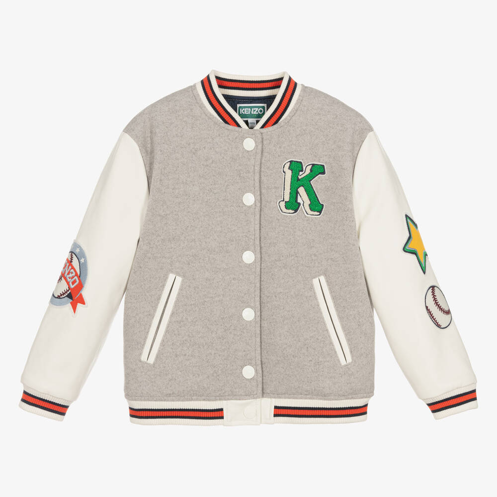 KENZO KIDS - Boys Grey Varsity Tiger Baseball Jacket | Childrensalon
