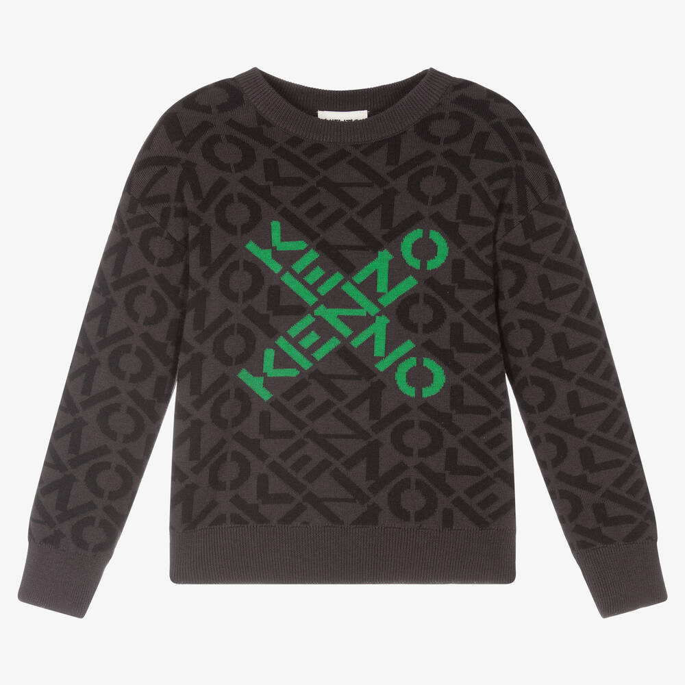 KENZO KIDS - Boys Grey Wool Logo Sweater | Childrensalon