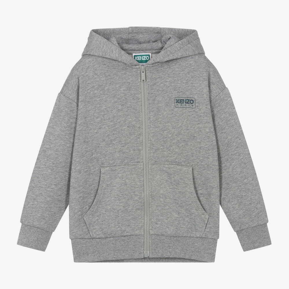 KENZO KIDS-Boys Grey Zip-Up Cotton Hoodie | Childrensalon Outlet