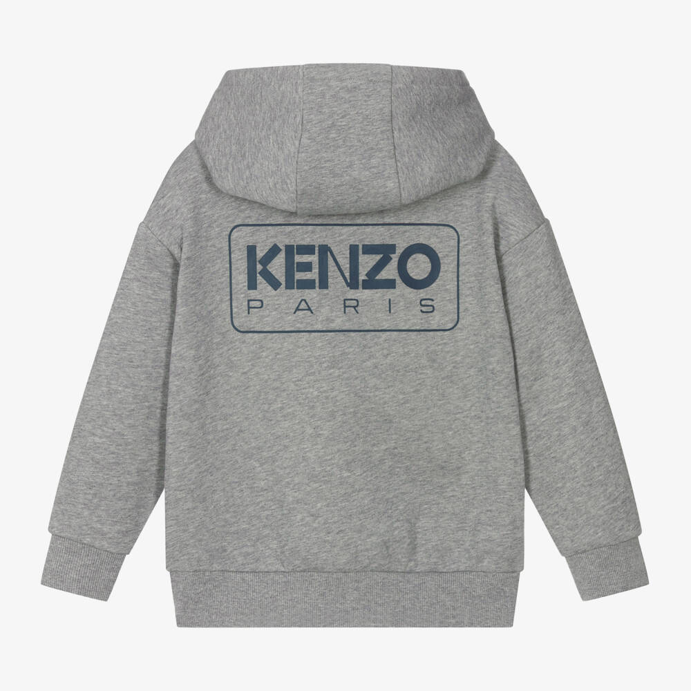 KENZO KIDS-Boys Grey Zip-Up Cotton Hoodie | Childrensalon Outlet