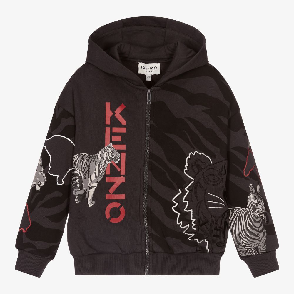 KENZO KIDS - Boys Grey Zip-Up Hoodie | Childrensalon