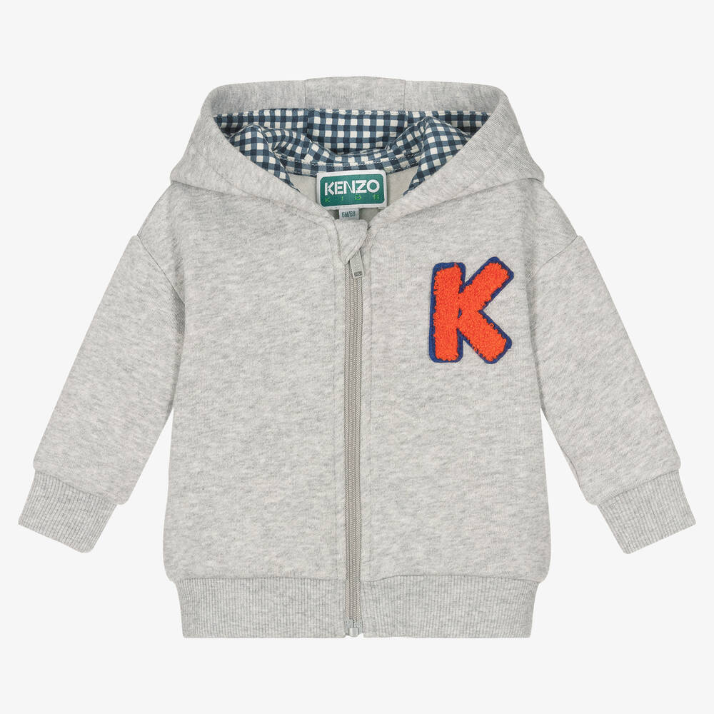 KENZO KIDS - Boys Grey Zip-Up Hoodie | Childrensalon