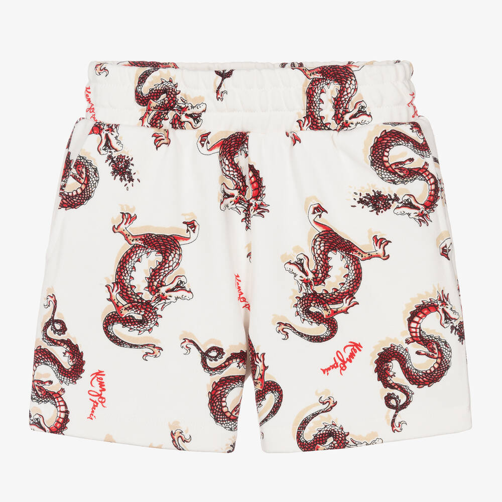 KENZO KIDS-Boys Ivory Cotton Dragon Shorts | Childrensalon Outlet