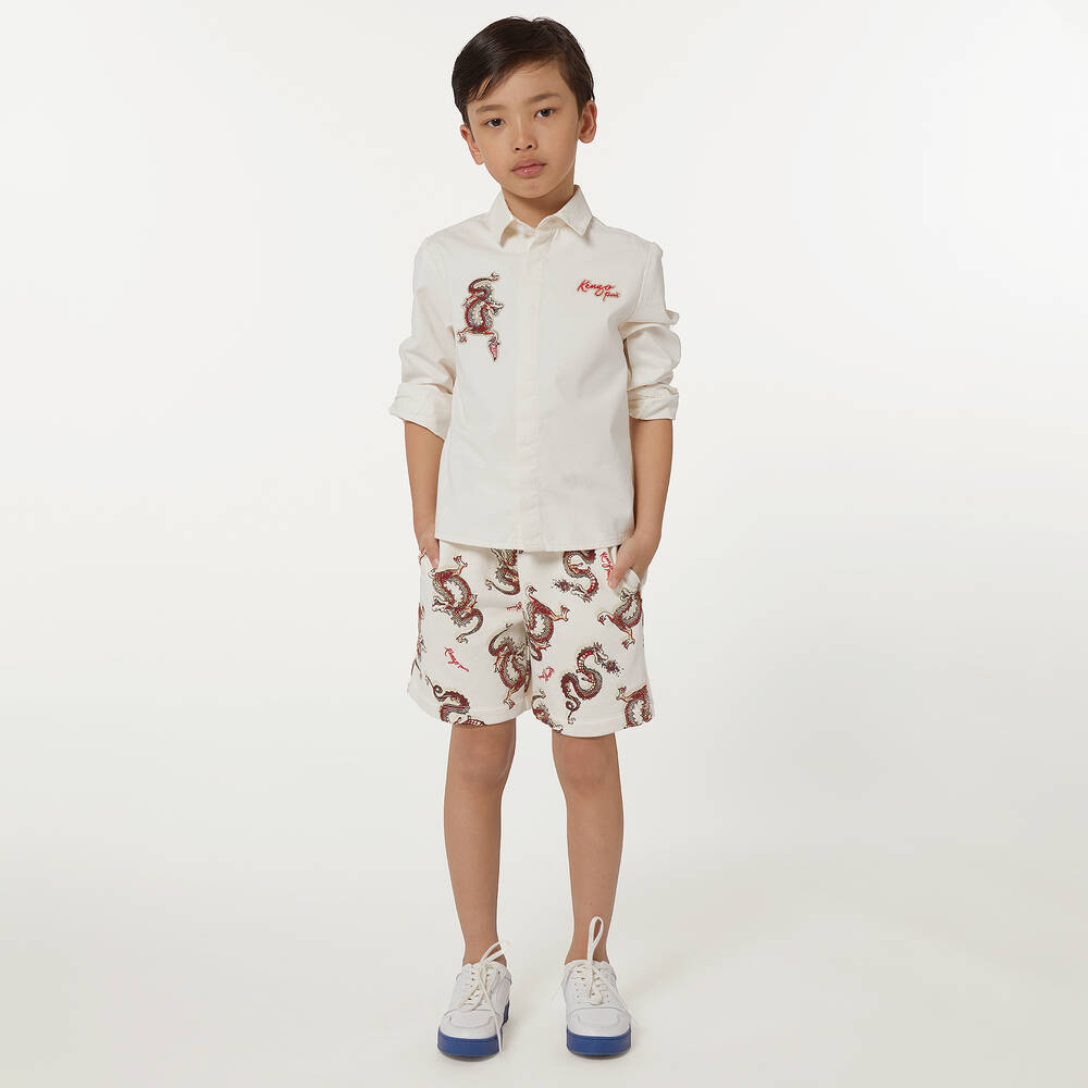 KENZO KIDS-شورت قطن لون عاجي للأولاد | Childrensalon Outlet