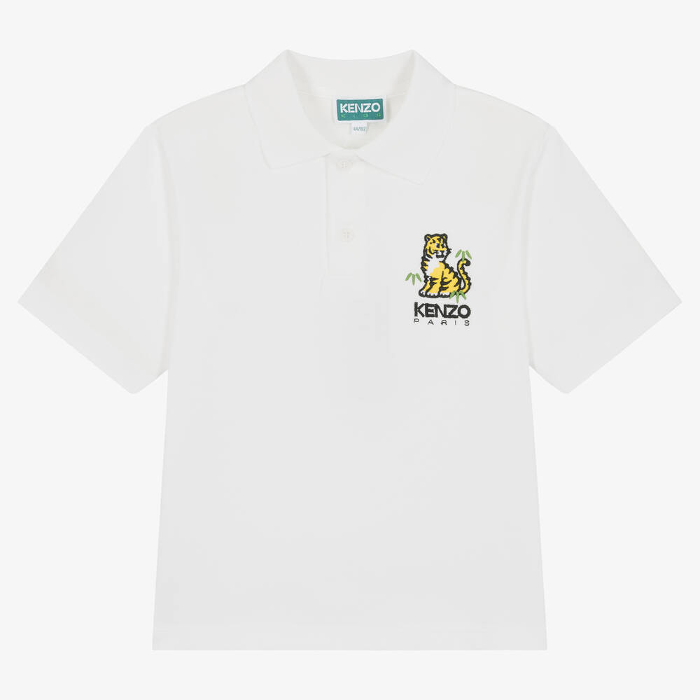 KENZO KIDS - Boys Ivory Cotton KOTORA Tiger Polo Shirt | Childrensalon
