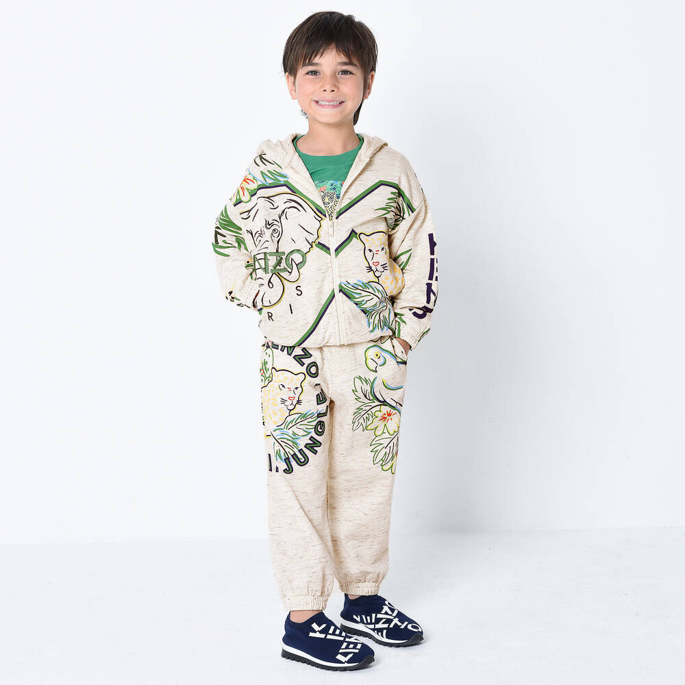 KENZO KIDS-Boys Ivory Cotton Logo Joggers | Childrensalon Outlet