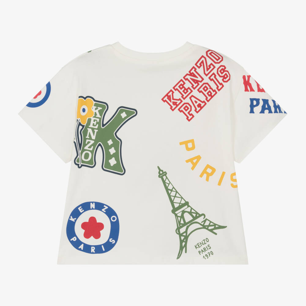 KENZO KIDS-Boys Ivory Cotton Logo Print T-Shirt | Childrensalon Outlet