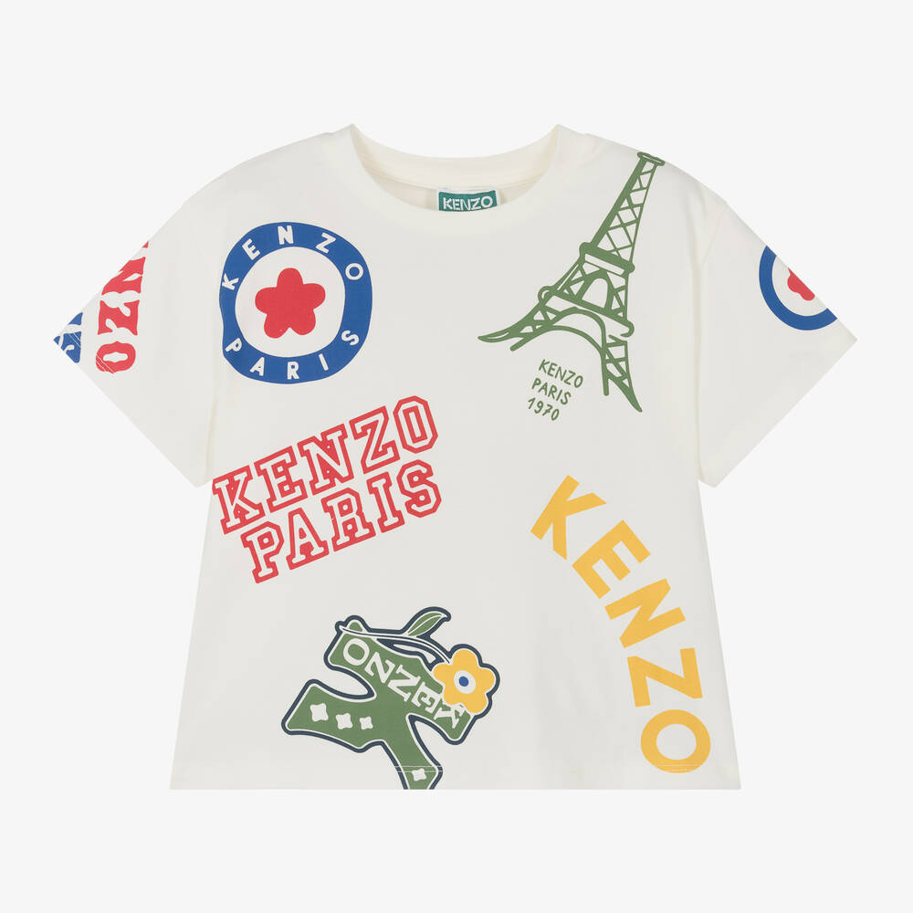 KENZO KIDS-Boys Ivory Cotton Logo Print T-Shirt | Childrensalon Outlet