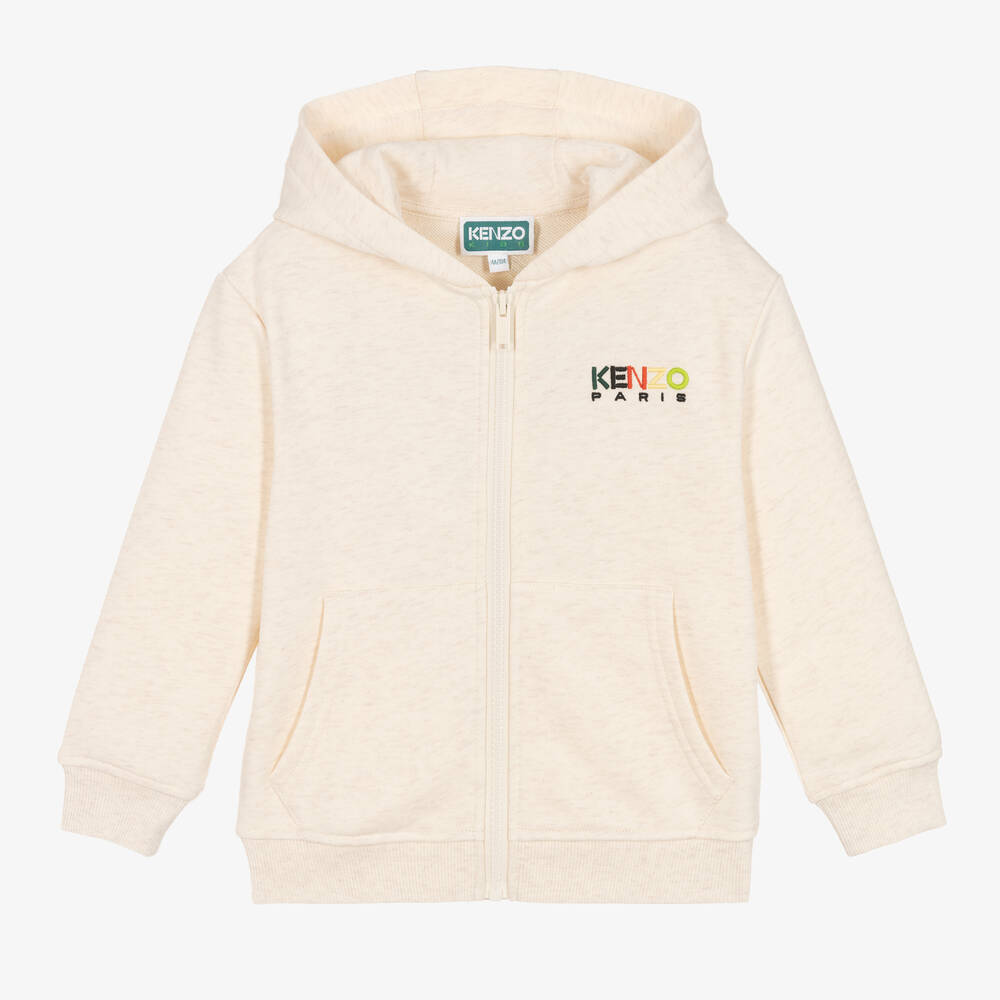 KENZO KIDS - Boys Ivory Cotton Logo Zip-Up Hoodie | Childrensalon