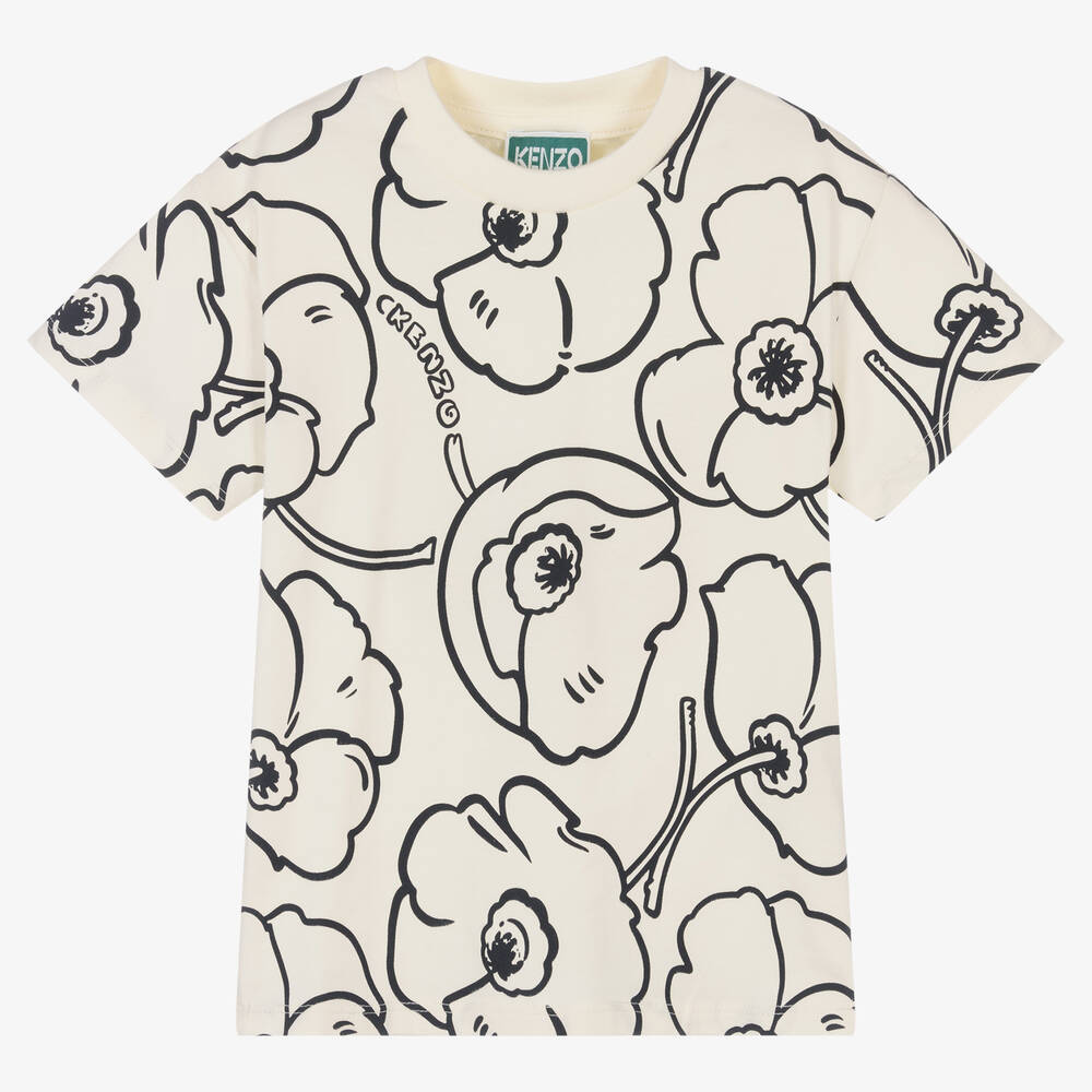 KENZO KIDS - Boys Ivory Cotton Poppy Logo T-Shirt | Childrensalon