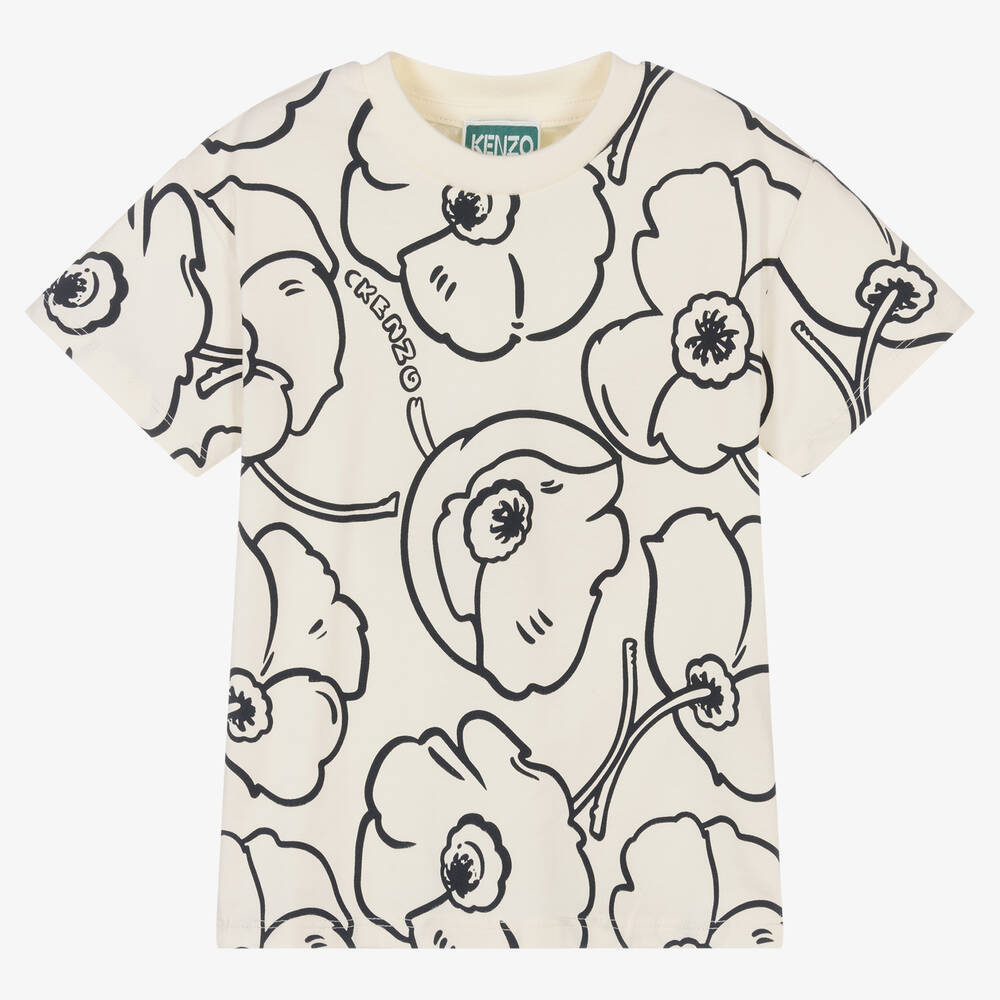 KENZO KIDS - Mohn-Baumwoll-T-Shirt in Elfenbein | Childrensalon