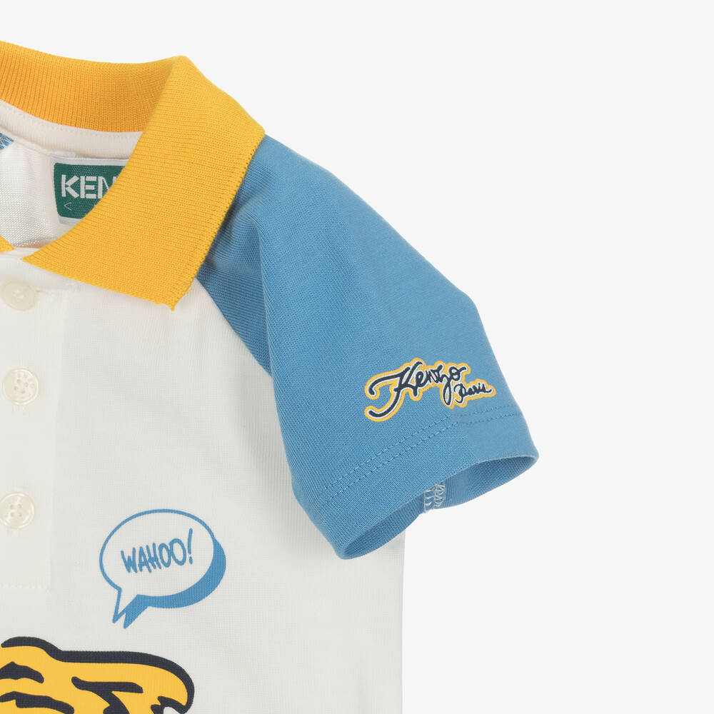 KENZO KIDS-Boys Ivory Cotton Tiger Polo Shirt | Childrensalon Outlet