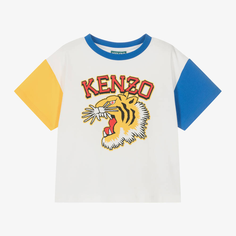 KENZO KIDS-Boys Ivory Cotton Varsity Tiger T-Shirt | Childrensalon Outlet