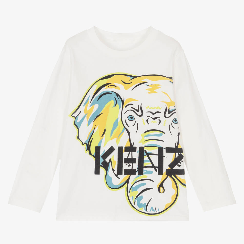 KENZO KIDS - Кремовый хлопковый топ со слоном для мальчиков | Childrensalon