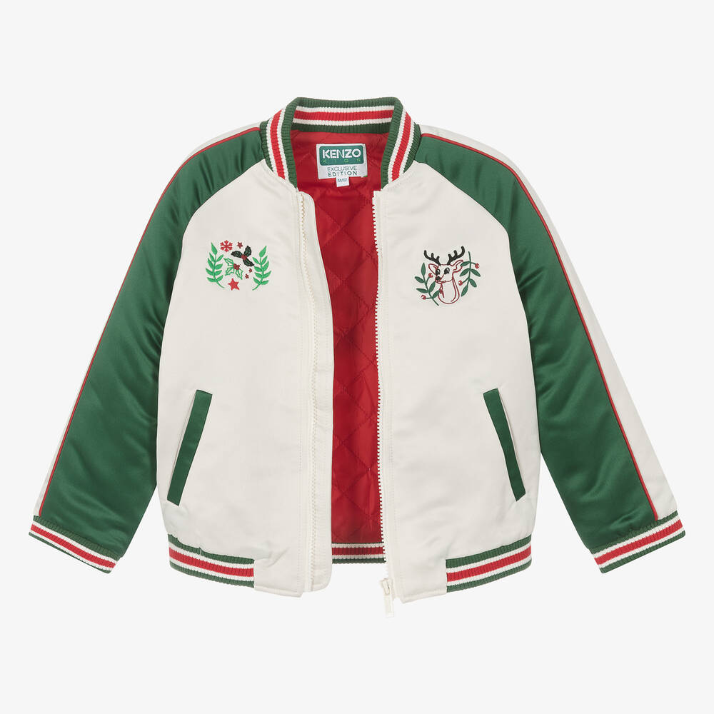 KENZO KIDS-Кремово-зеленая атласная куртка-бомбер для мальчиков | Childrensalon Outlet