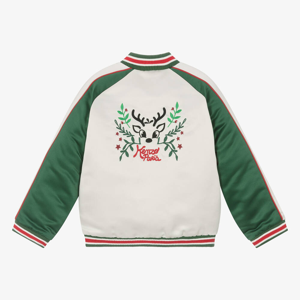 KENZO KIDS-Кремово-зеленая атласная куртка-бомбер для мальчиков | Childrensalon Outlet