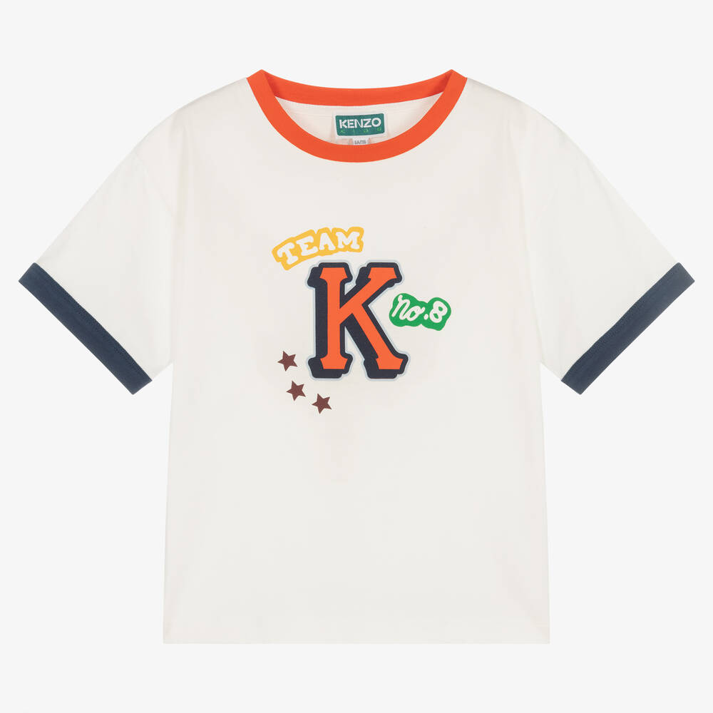 KENZO KIDS - Boys Ivory Organic Cotton T-Shirt | Childrensalon