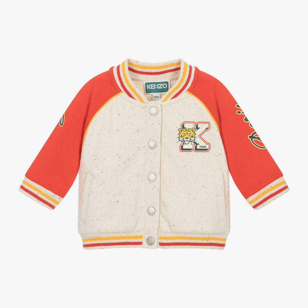 KENZO KIDS-جاكيت قطن جيرسي لون عاجي وأحمر للأولاد | Childrensalon Outlet