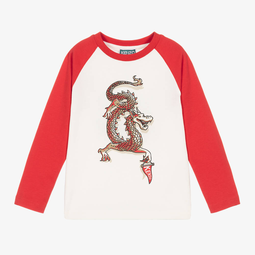 KENZO KIDS-Boys Ivory & Red Dragon Cotton Top | Childrensalon Outlet