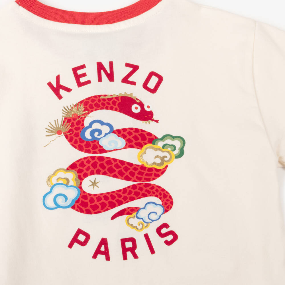 KENZO KIDS-Кремовая хлопковая футболка с змеей для мальчиков | Childrensalon Outlet