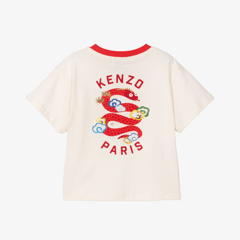 KENZO KIDS-Кремовая хлопковая футболка с змеей для мальчиков | Childrensalon Outlet