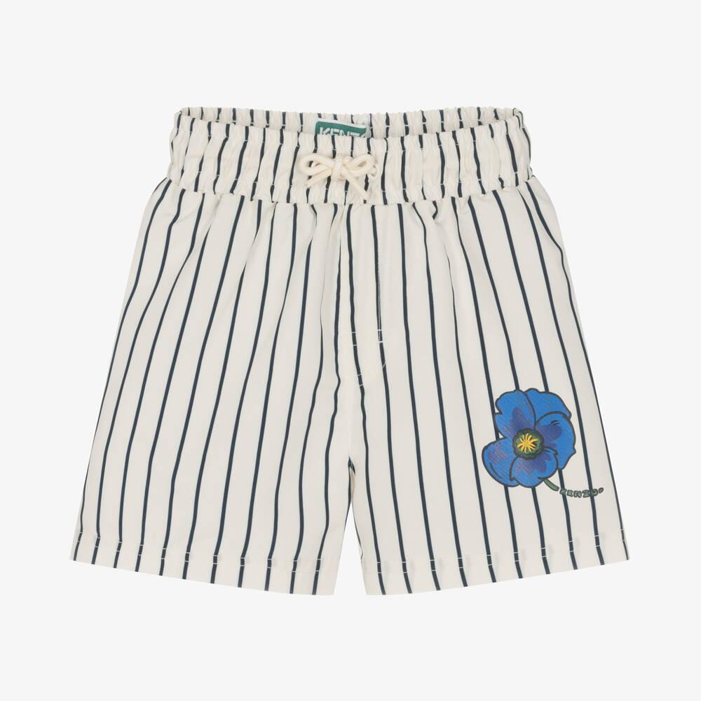 KENZO KIDS - Boys Ivory Stripe Poppy Swim Shorts | Childrensalon