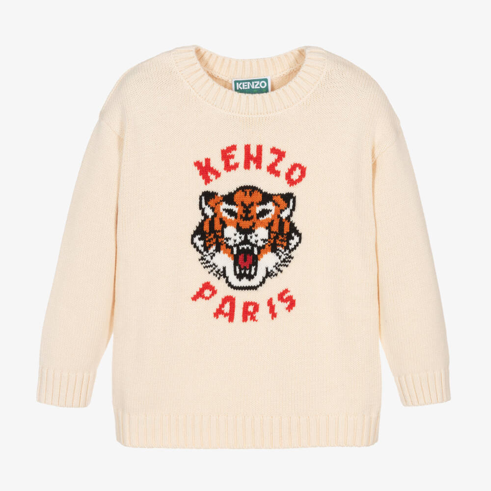 KENZO KIDS-Boys Ivory Tiger Knit Jumper | Childrensalon Outlet