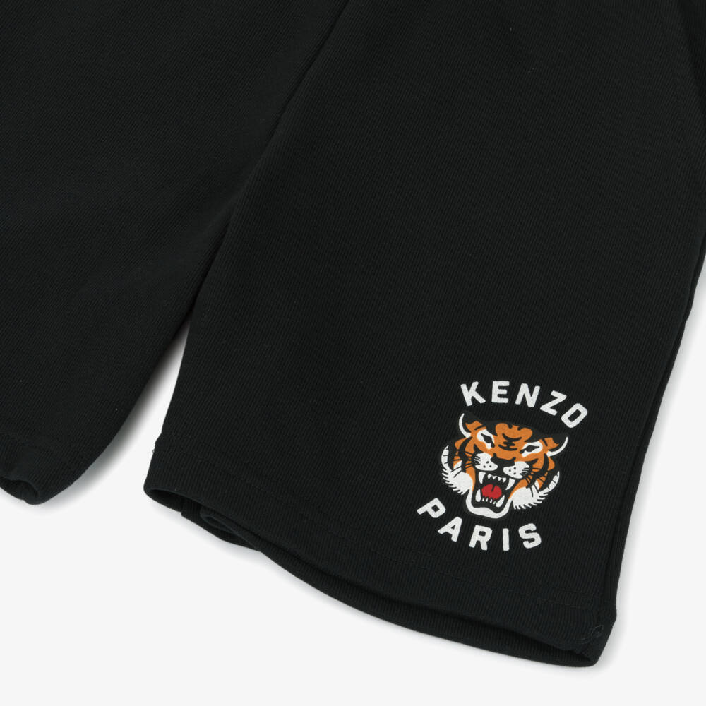 KENZO KIDS-Boys Jet Black Tiger Emblem Shorts | Childrensalon Outlet