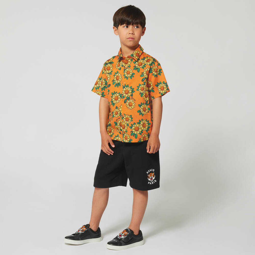 KENZO KIDS-Boys Jet Black Tiger Emblem Shorts | Childrensalon Outlet