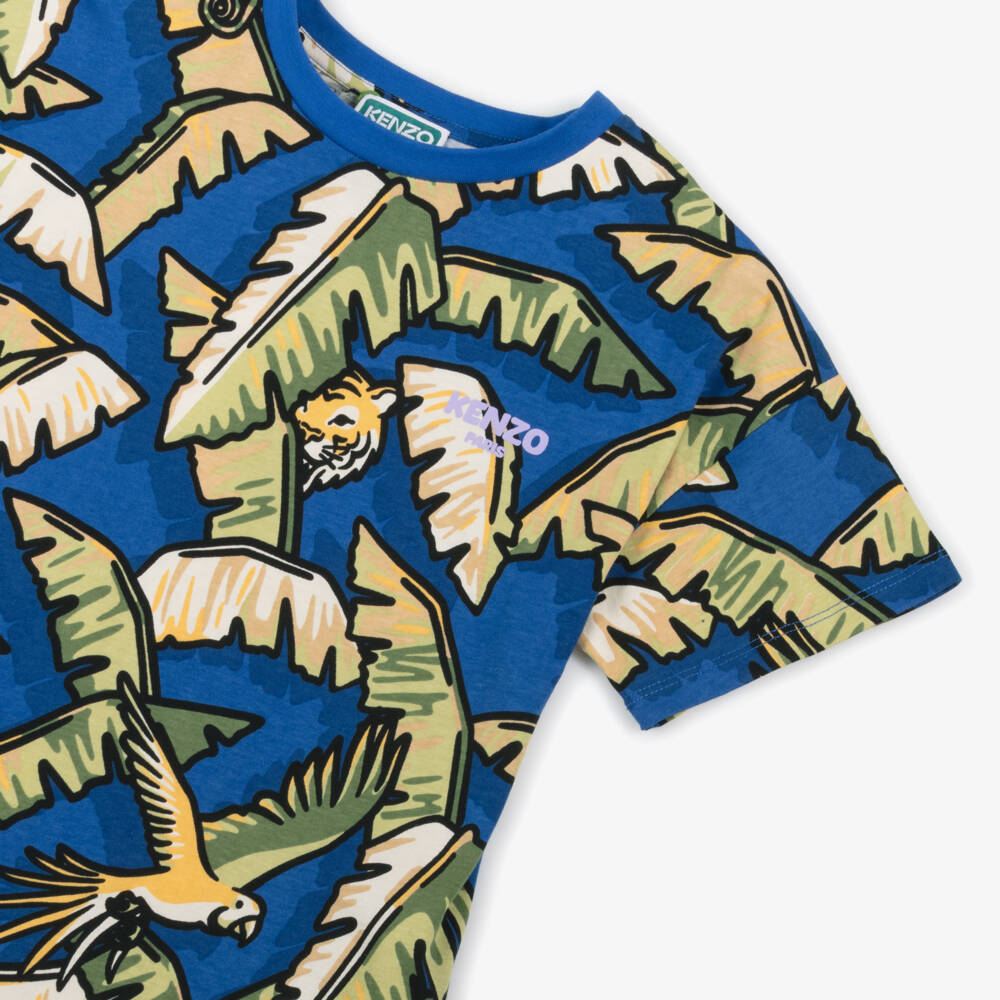 KENZO KIDS-Boys Jungle Blue Cotton Tee | Childrensalon Outlet