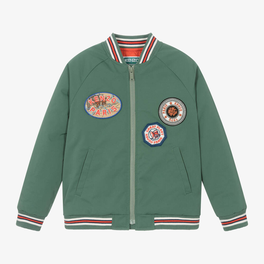 KENZO KIDS-Boys Khaki Logo Varsity Jacket | Childrensalon Outlet